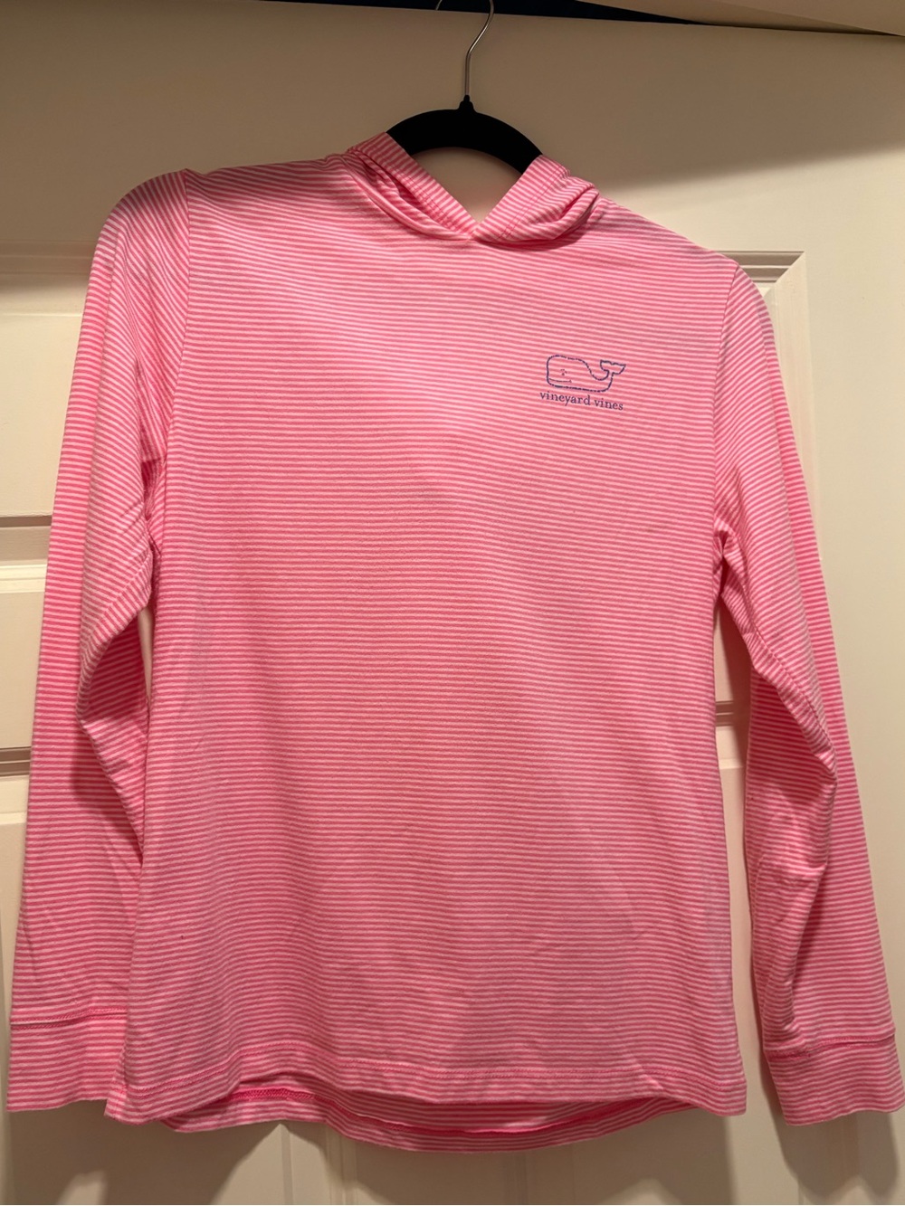 Vineyard Vines Pink & White Striped Hooded Long Sleeve Tee
